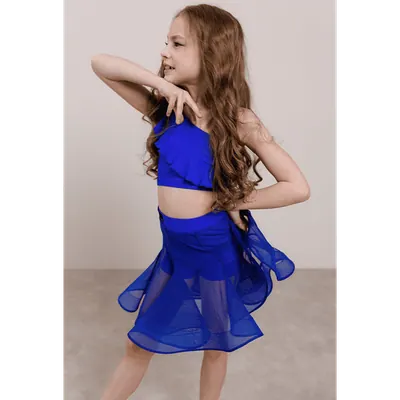 Girls’ Latin Dance Skirt in Blue Mesh