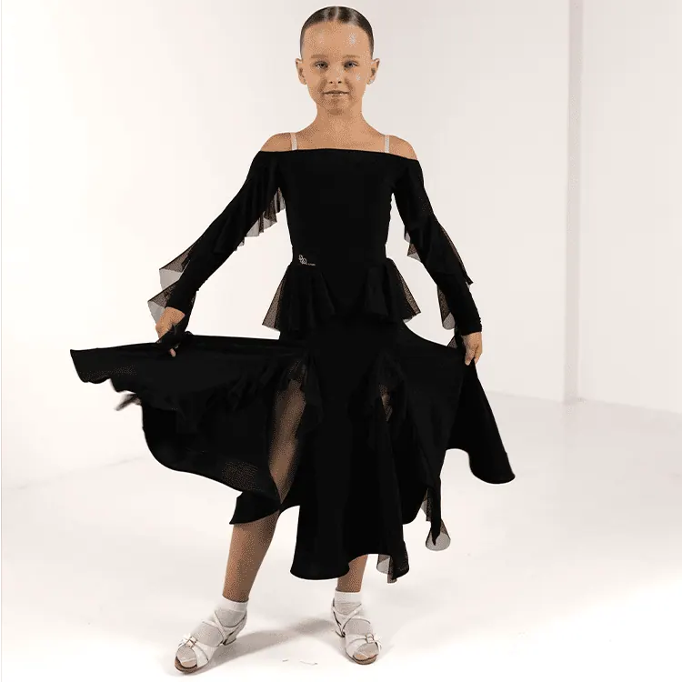 Girls’ Ballroom Dance Skirt with Mesh Ruffle Inserts — вигляд 2
