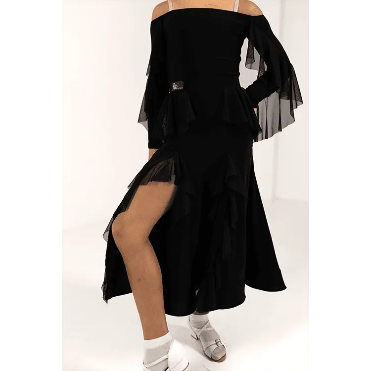 Girls’ Ballroom Dance Skirt with Mesh Ruffle Inserts — вигляд 3