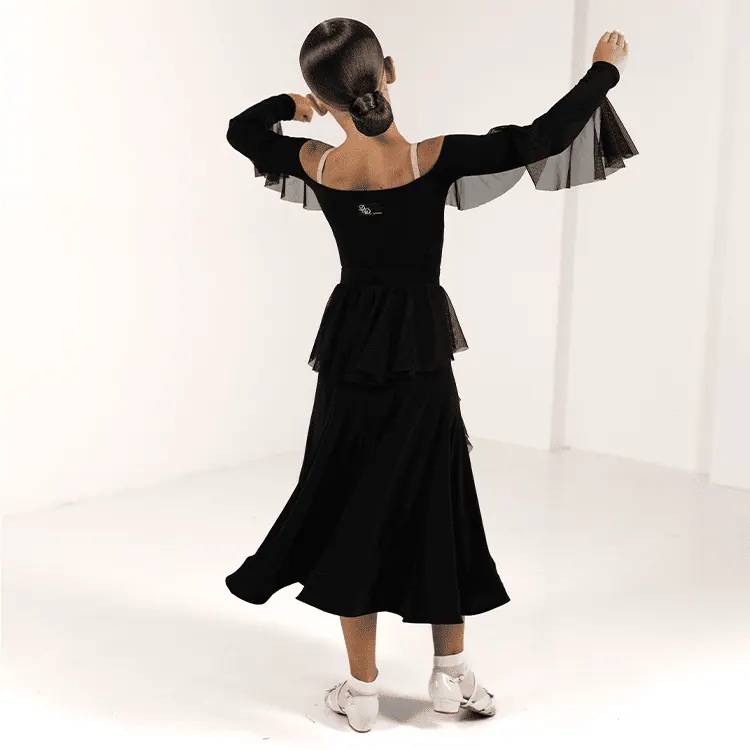 Off-Shoulder Ballroom Dance Bodysuit with Layered Ruffles — вигляд 2