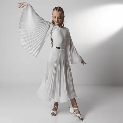 Ballroom Dance Bodysuit with Pleated Bell Sleeves