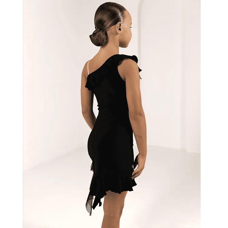 Girls’ One-Shoulder Latin Dance Dress with Ruffles — вигляд 4