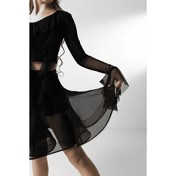 Girls’ Latin Dance Skirt with Ruffles and Sheer Panels — вигляд 2