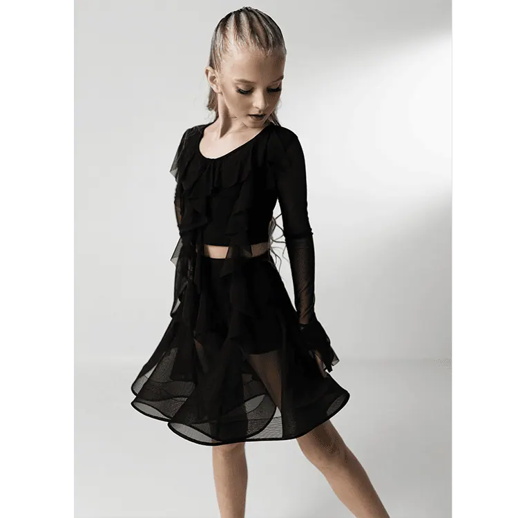 Girls’ Latin Dance Skirt with Ruffles and Sheer Panels — вигляд 3