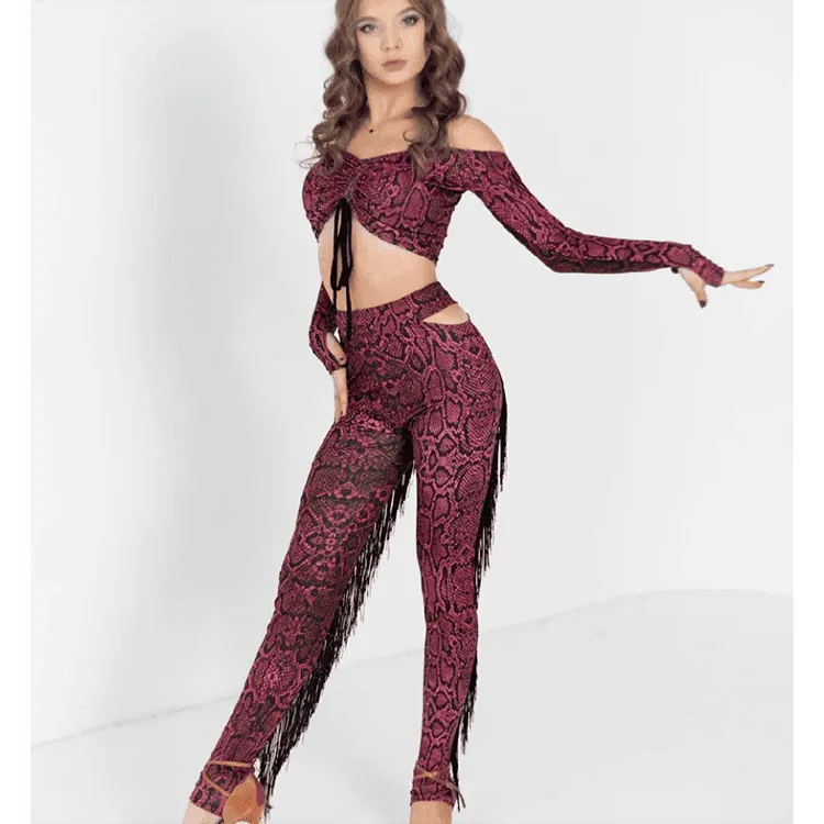 Women’s Latin Dance Top in Red Print DW139 — вигляд 2
