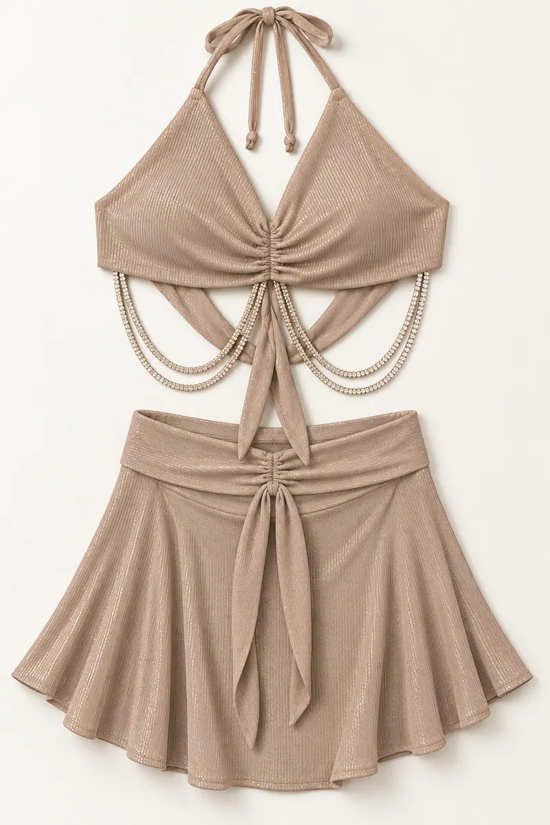 Rhinestone Draped Halter Dance Top